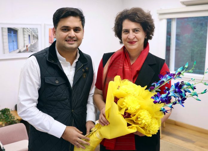 AICC secretary co-incharge organization, Neeraj Kundan with Priyanka Gandhi at her residence in New Delhi.