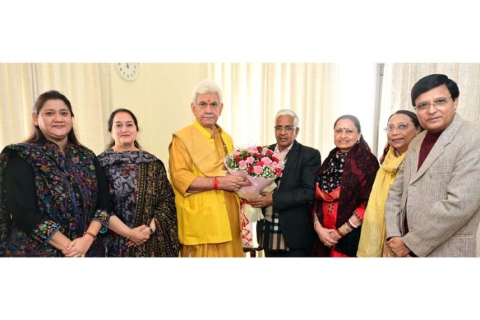 LG Manoj Sinha during meeting with Prof Umesh Rai, VC University of Jammu.