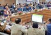 Union Minister Dr Jitendra Singh chairing the District Development Coordination and Monitoring Committee Meeting (DISHA) at Kathua on Saturday.