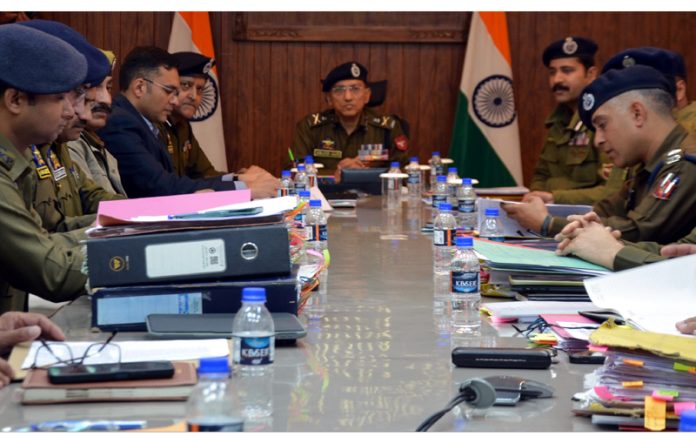 ADGP Jammu Zone, Anand Jain chairing a meeting of police officers in Doda on Monday. ADGP Jammu Zone, Anand Jain chairing a meeting of police officers in Doda on Monday.