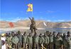 Army officers after unveiling statue of Shivaji at Pangong in Leh.