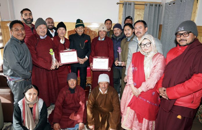 Elected representatives of Khaltse and Sumoor posing with LG Ladakh Brig (Dr) BD Mishra at LG’s secretariat in Leh. Elected representatives of Khaltse and Sumoor posing with LG Ladakh Brig (Dr) BD Mishra at LG’s secretariat in Leh.