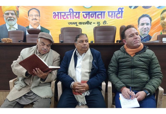 Sat Sharma, president, J&K BJP and Ashok Koul, Gen Secy during a function held in Jammu on Tuesday. Sat Sharma, president, J&K BJP and Ashok Koul, Gen Secy during a function held in Jammu on Tuesday.