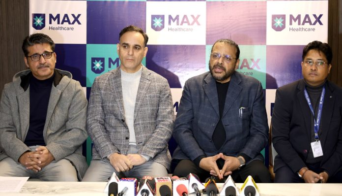 Doctors of Max Hospital during a press conference in Srinagar on Wednesday. —Excelsior/Shakeel