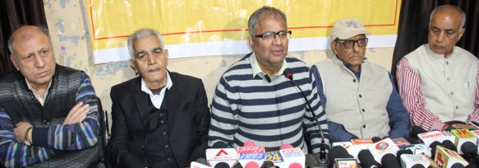 P K leaders at a press conference in Jammu on Thursday. —Excelsior/Rakesh
