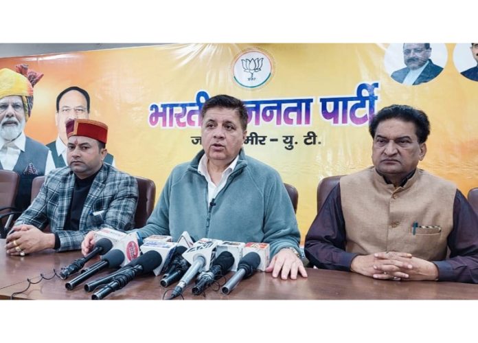 BJP chief spokesperson, Sunil Sethi at a press conference along with other party leaders at Jammu on Thursday. BJP chief spokesperson, Sunil Sethi at a press conference along with other party leaders at Jammu on Thursday.