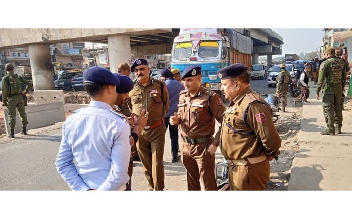 IGP Traffic J&K, M Suleman Choudhary, inspecting construction works along the Samba-Kathua stretch of the Highway on Thursday.
