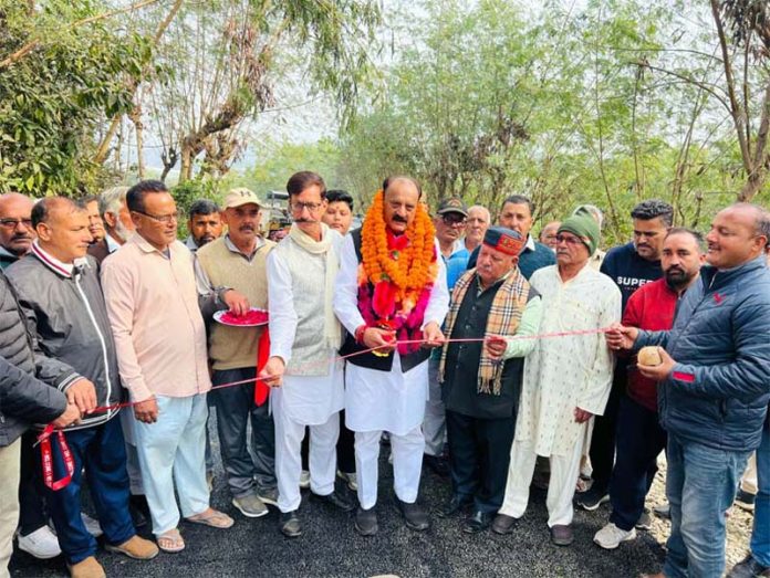 MLA Samba and former Minister, Surjit Singh Slathia kick starting macadamization of road from S C Ward Kamila to Utter Behni road on Sunday. MLA Samba and former Minister, Surjit Singh Slathia kick starting macadamization of road from S C Ward Kamila to Utter Behni road on Sunday.