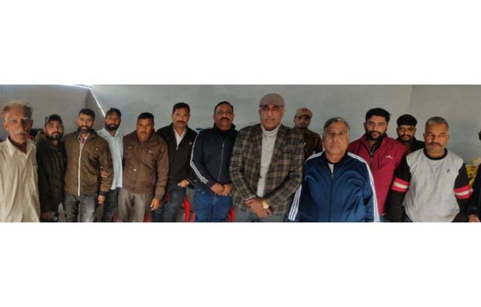 BSP J&K president Darshan Rana posing with party leaders and workers during a meeting at Akhnoor, Jammu.