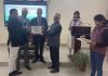 Participants of workshop being awarded certificates during valedictory function of three-day workshop.