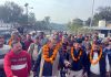 MLA Chander Parkash Ganga kick starting construction work of a road in Purmandal on Sunday.