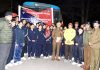 DIG JSK Range, Shiv Kumar Sharma, flagging off a group of students for the 25th Rashtra Katha Shivir Yatra from Jammu on Thursday.