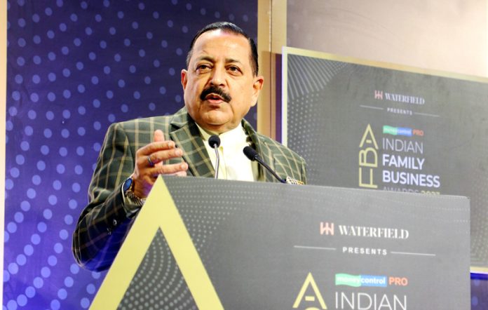 Union Minister Dr. Jitendra Singh, as chief guest, speaking after presenting “Family Business Awards 2023” at Hotel Hyatt, New Delhi on Tuesday. Union Minister Dr. Jitendra Singh, as chief guest, speaking after presenting “Family Business Awards 2023” at Hotel Hyatt, New Delhi on Tuesday.