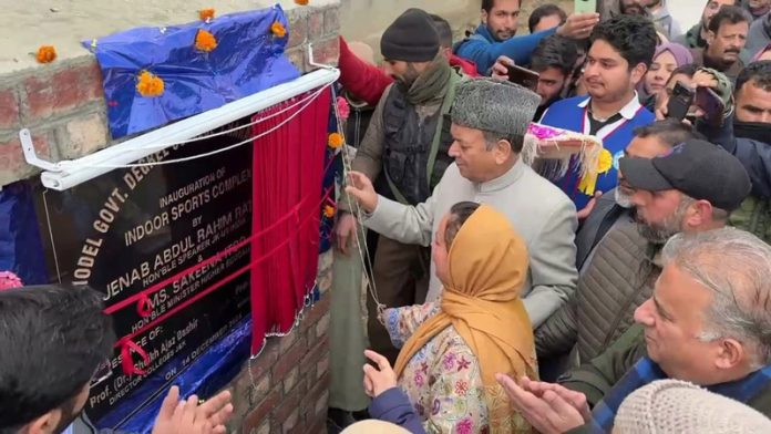 Speaker & Minister inaugurating an Indoor Sports Complex at Budgam on Saturday.