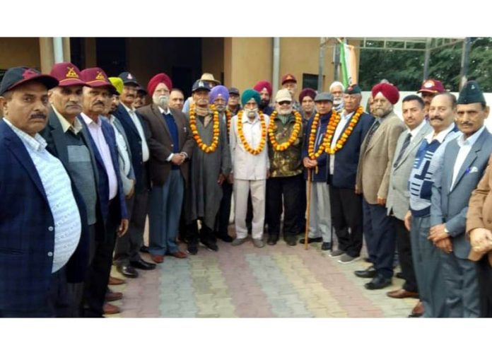 Ex-Servicemen during their monthly meeting in Akhnoor on Monday.