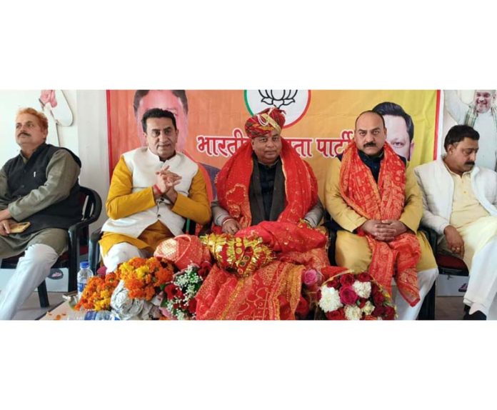 BJP UT president, Sat Sharma addressing a party meeting at Kathua on Friday. BJP UT president, Sat Sharma addressing a party meeting at Kathua on Friday.