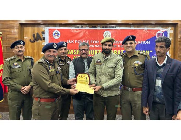 DIG JSK Range Shiv Kumar Sharma releasing anti-drug awareness song in Jammu on Friday.