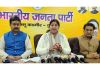 BJP leader, Purnima Sharma addressing a press conference at Jammu on Monday.