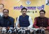 BJP leaders during a press conference in Jammu on Saturday. -Excelsior /Rakesh