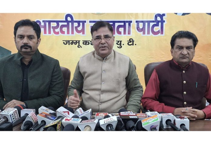 BJP spokespersons at a press conference in Jammu on Monday. BJP spokespersons at a press conference in Jammu on Monday.
