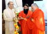 Yog Guru Baba Ramdev inaugurating a symposium of Bhartiya Shiksha Board at University of Patanjali in Haridwar.