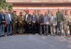 Retired Police officers posing during monthly meeting of Retirees Police League in Jammu.