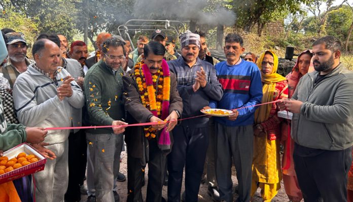 MLA Satish Sharma kick starting blacktopping work of a road in Kathua on Saturday. MLA Satish Sharma kick starting blacktopping work of a road in Kathua on Saturday.