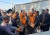 BJP MLA Ramgarh, Dr D K Manyal laying foundation stone of OHT at Channi Fatwal on Tuesday.
