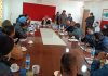 MLA Banihal, Sajjad Shaheen chairing a meeting with officers on Saturday.