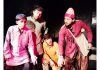 Natrang artists staging a play in Jammu on Sunday.