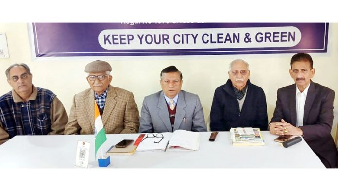 Trikuta Nagar Welfare Society members during a meeting at Jammu on Sunday.