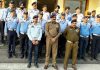 SSP Traffic Rural Jammu, Girdhari Lal Sharma along with traffic personnel posing for a photograph in Kathua on Saturday.