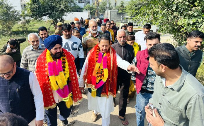 MLA Jammu South, Dr Narinder Singh and former Dy Mayor Jammu, Baldev Singh Billawaria kick starting development works in Gangyal on Friday. MLA Jammu South, Dr Narinder Singh and former Dy Mayor Jammu, Baldev Singh Billawaria kick starting development works in Gangyal on Friday.