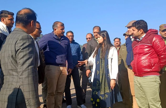 DC Reasi Nidhi Malik during a tour of ongoing construction of Expressway at Domail-Katra axis on Wednesday. DC Reasi Nidhi Malik during a tour of ongoing construction of Expressway at Domail-Katra axis on Wednesday.