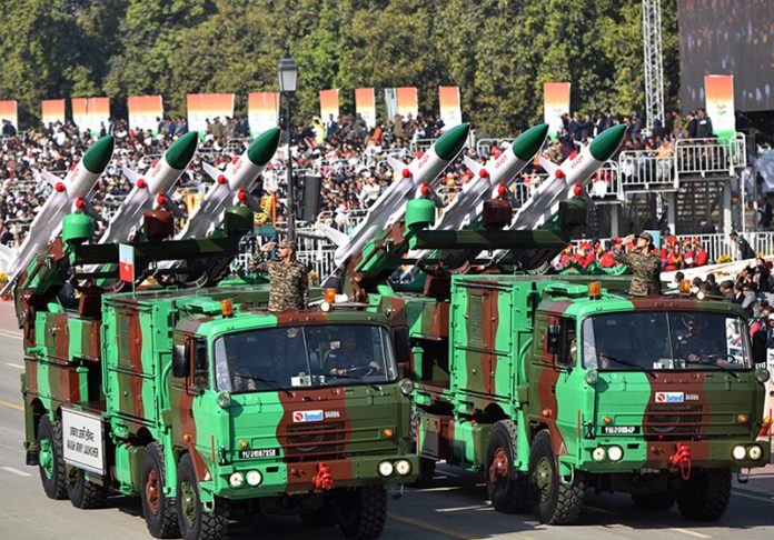 Aakash Missile system rolling down the saluting dais at Kartavya Path on the occasion of the Republic Day parade, in New Delhi. (UNI)
