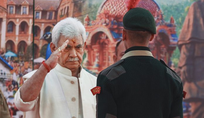 Manoj Sinha with NCC cadets who participated in R-Day parade