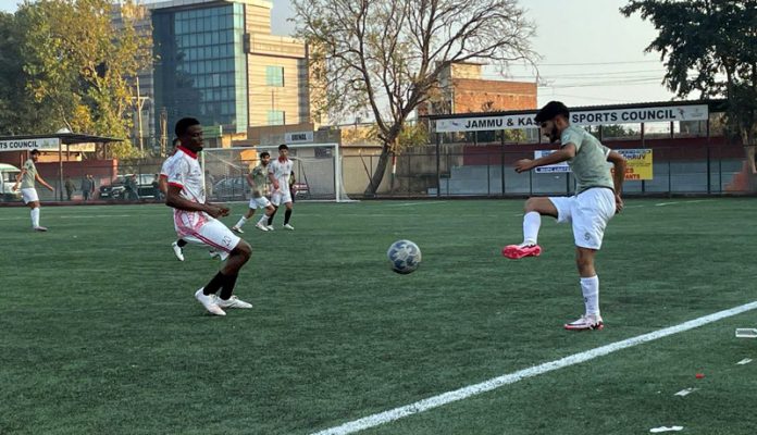 Football players in action during a match at Mini Sports Stadium Parade on Tuesday. Football players in action during a match at Mini Sports Stadium Parade on Tuesday.