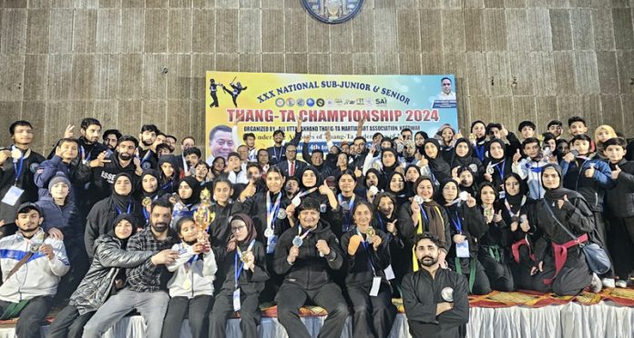 Jammu and Kashmir Thang-Ta team posing along with medals at Haridwar, Uttarakhand.