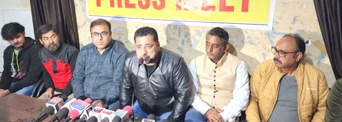 Y4PK leaders during a press conference at Press Club, Jammu on Tuesday. -Excelsior/Rakesh