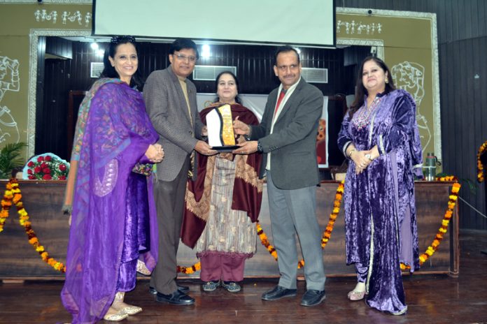 A team from University of Jammu felicitates a dignitary during 'Inter-Zonal Display Your Talent 2024-25' on Friday.
