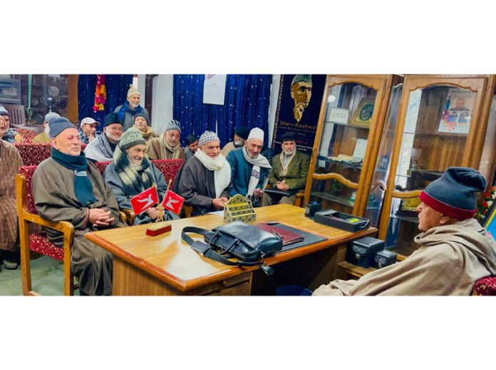 Budgam NC leaders in a meeting with Party president, Dr Farooq Abdullah.