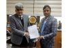 MLA Kathua Dr Bharat Bhushan submitting memorandum to Chief Secretary Atal Dulloo.