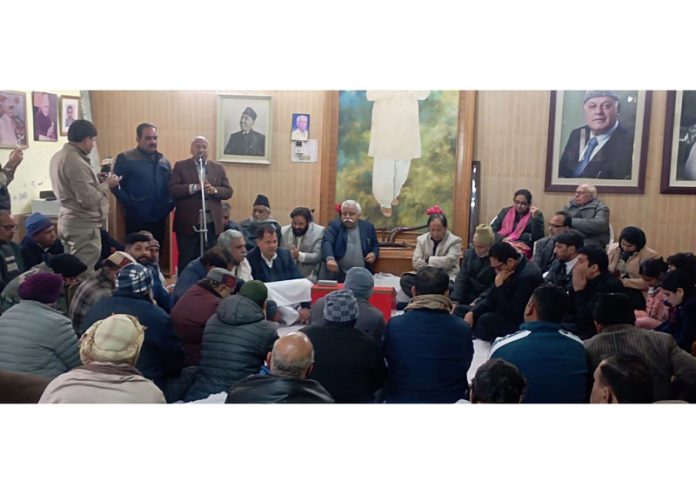 NC leaders during meeting at party office in Jammu on Wednesday. NC leaders during meeting at party office in Jammu on Wednesday.