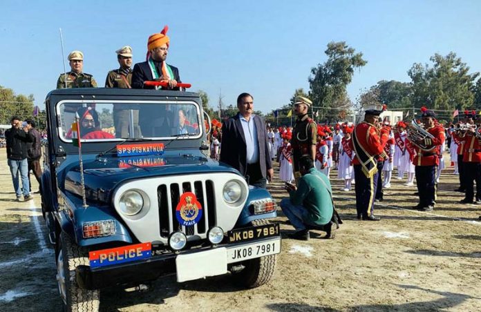 Minister Satish Sharma during Republic Day celebrations at Kathua.