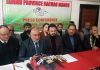 Members of JBM addressing a press conference in Jammu on Wednesday.
