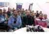 Senior Trade Union leader Som Nath flanked by others addressing press conference at Udhampur.