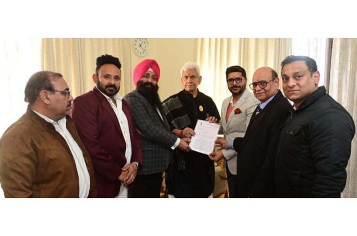 JNEA delegation presenting a memorandum to LG Manoj Sinha at Jammu on Saturday.