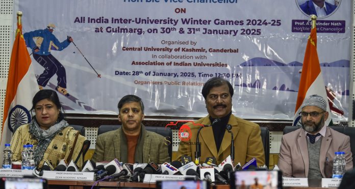 VC Central University Kashmir along with other varsity officials during a press conference in Srinagar. -Excelsior/Shakeel