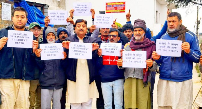MSJK activists raising slogans during a protest at Jammu on Wednesday.