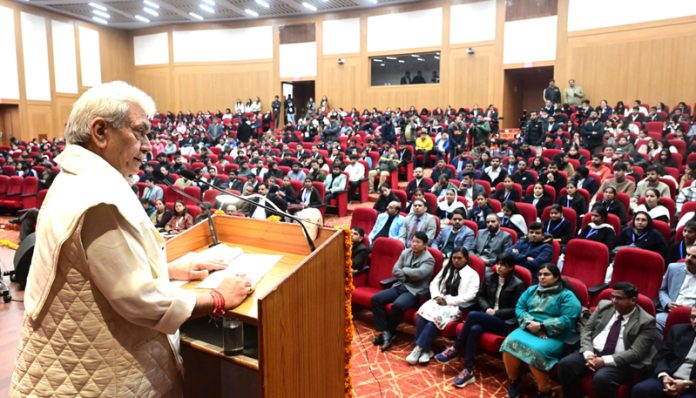 LG Manoj Sinha addressing an event at IIM Jammu on Friday. LG Manoj Sinha addressing an event at IIM Jammu on Friday.